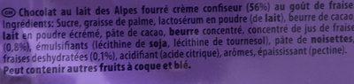 Chocolat au Lait des Alpes Fourré Crème Confiseur 56% au Goût de Fraise - Ingredients - fr