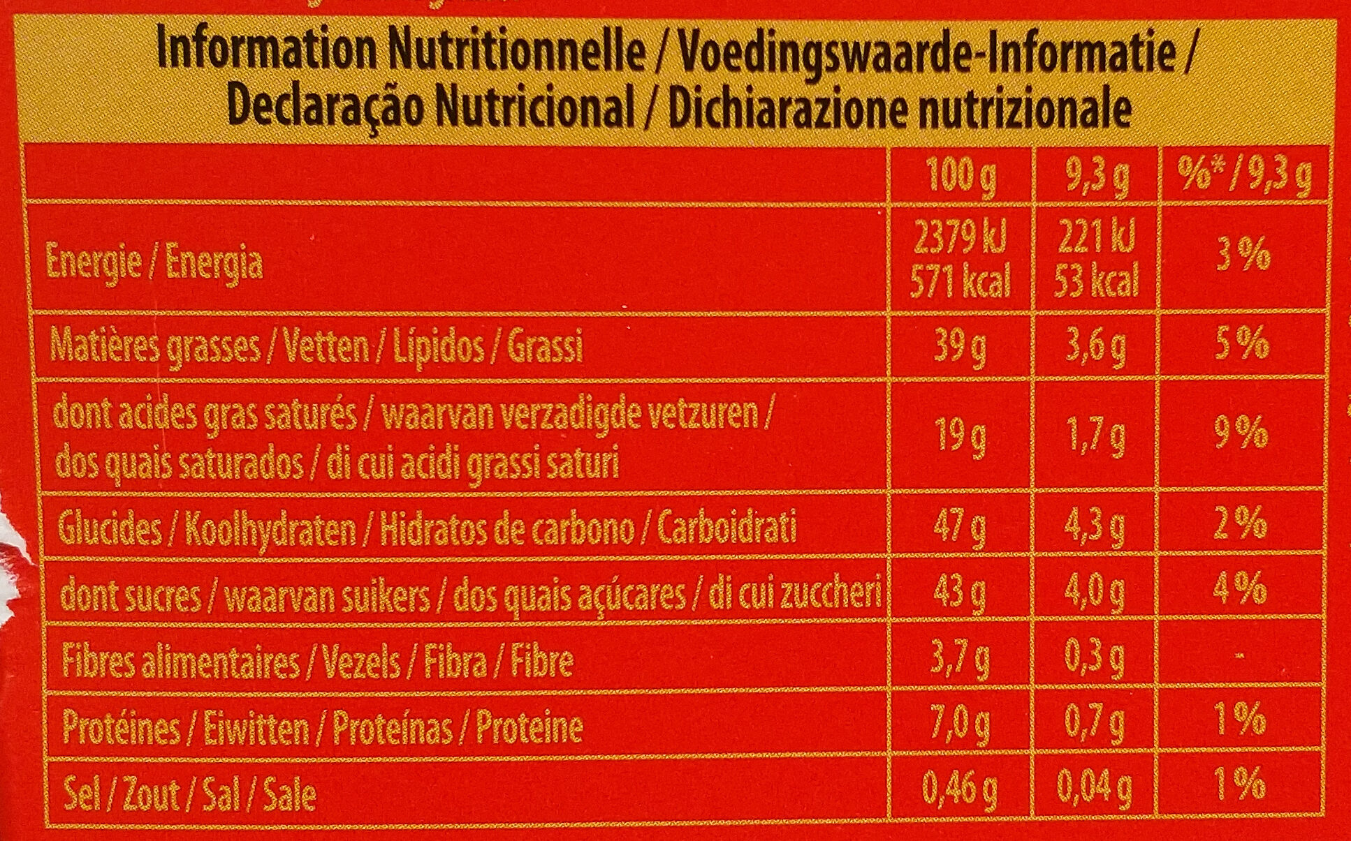 Mini roc lait - Nutrition facts - fr