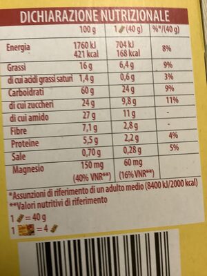 Barretta ai cereali integrali - Valori nutrizionali