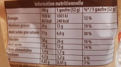 La Gaufre - chocolat noir 70% cacao - Näringsfakta - fr