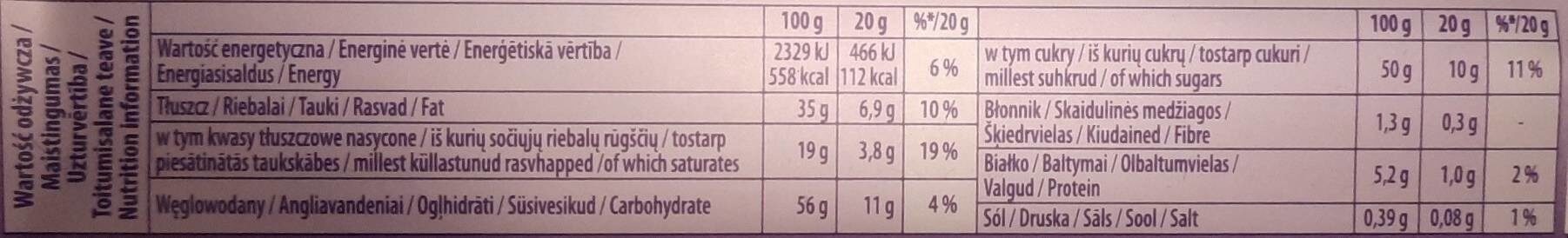 Milka oreo - Nutrition facts