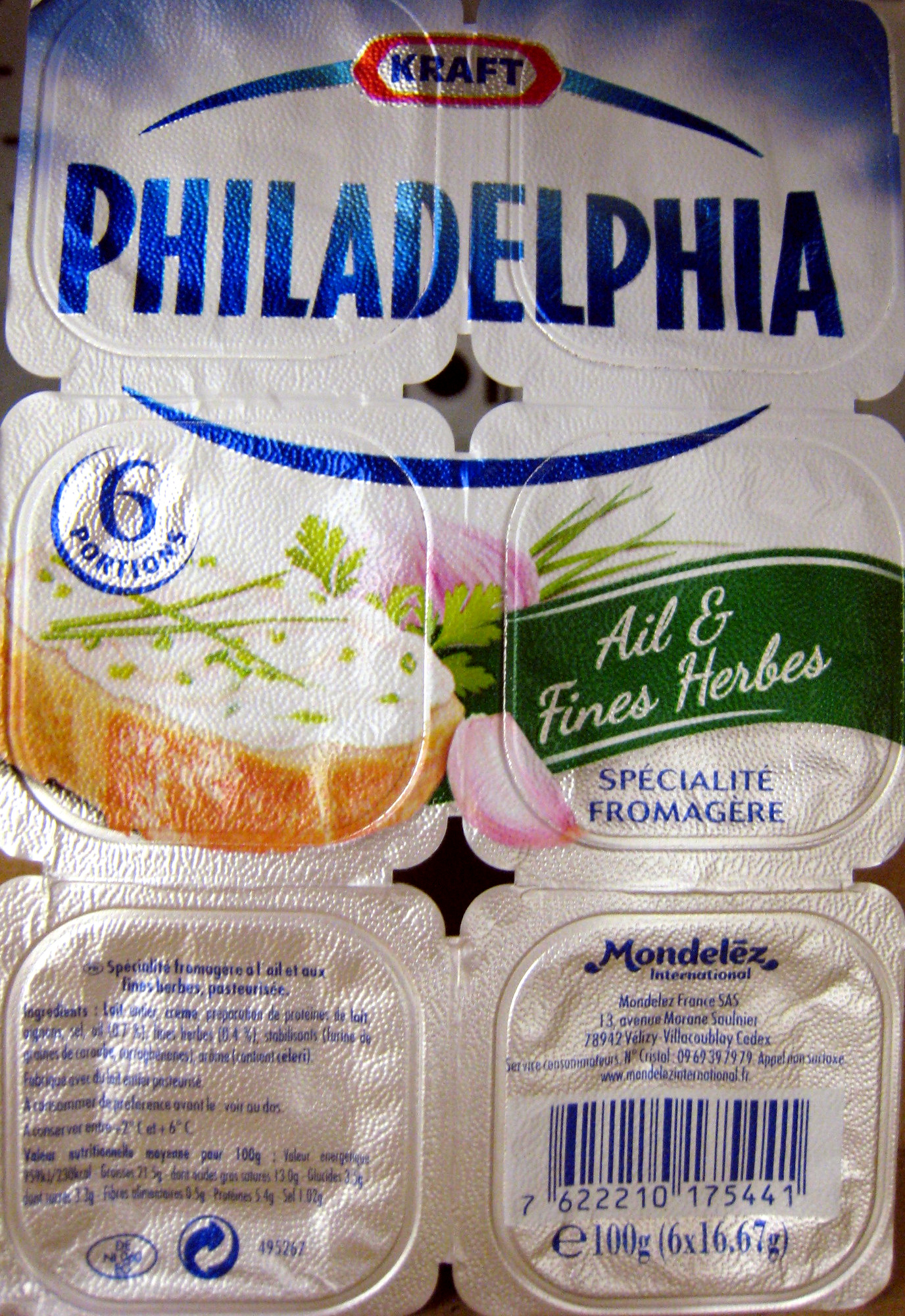 Philadelphia (6 portions) Ail & Fines Herbes (21,5% MG) - 100 g - Kraft - Produit