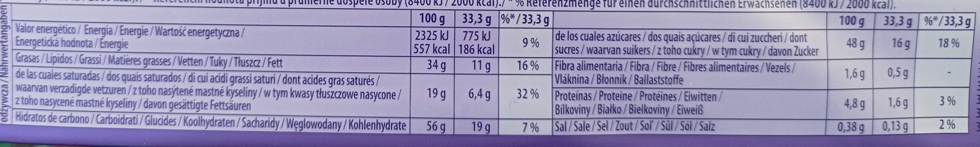 Milka Oreo extra gourmand - Tableau nutritionnel - es