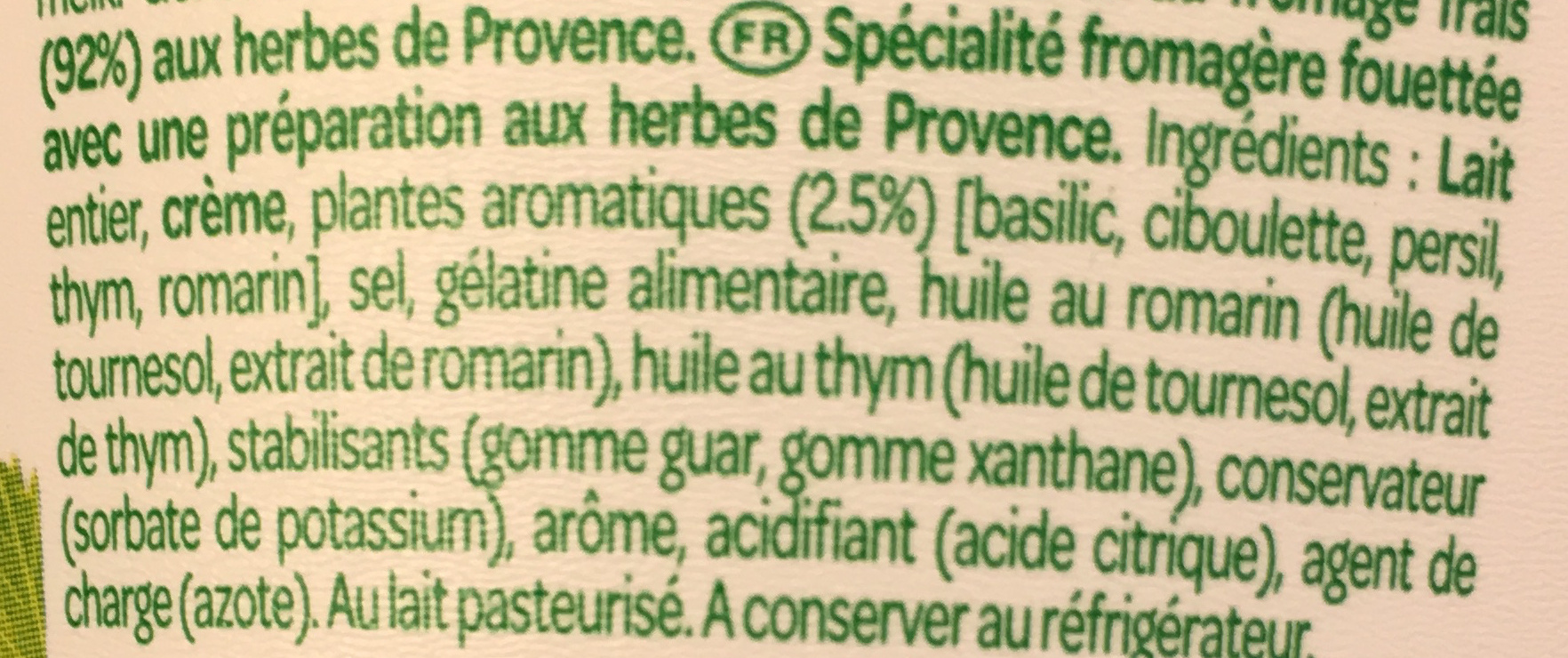 Délice Fouetté Herbes de Provence - Ingrédients
