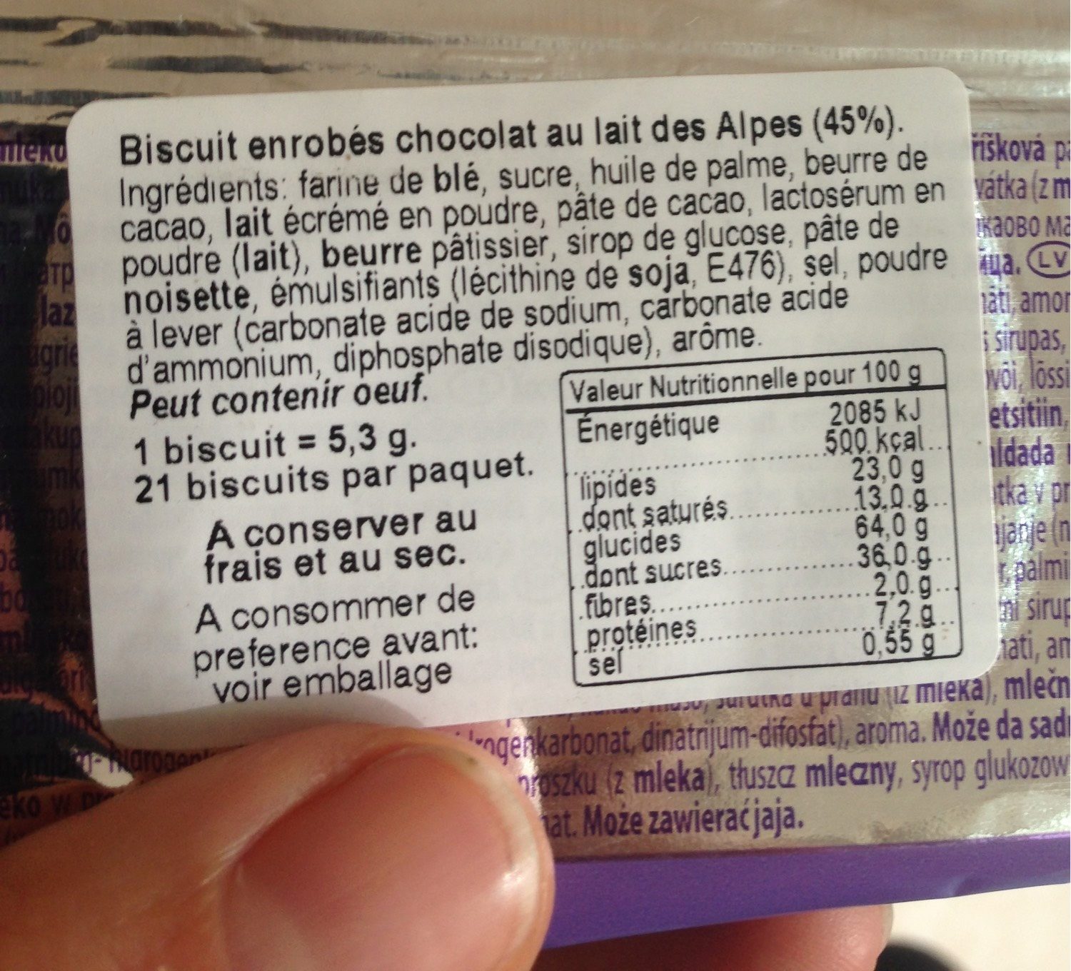 Choco sticks - Tableau nutritionnel