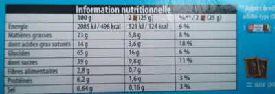 Véritable Petit Écolier Chocolat au Lait - Nutrition facts - fr