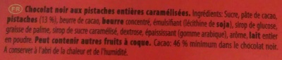 Chocolat noir aux pistaches entières caramélisées - Ingredients - fr