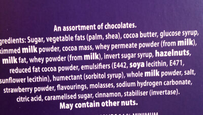 Milk Tray Chocolate Box - Ingredients