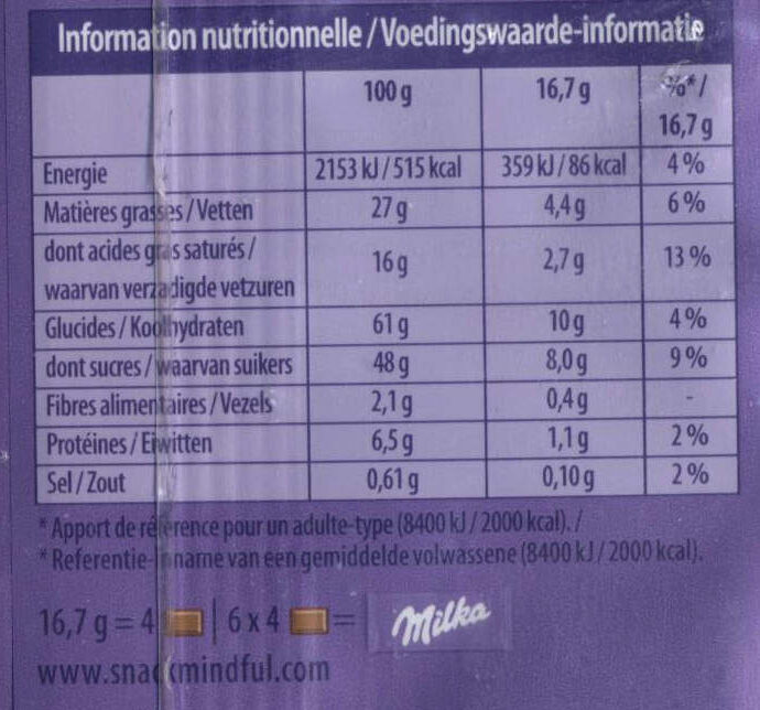 Milka - Riz Croustillant - Voedingswaarden