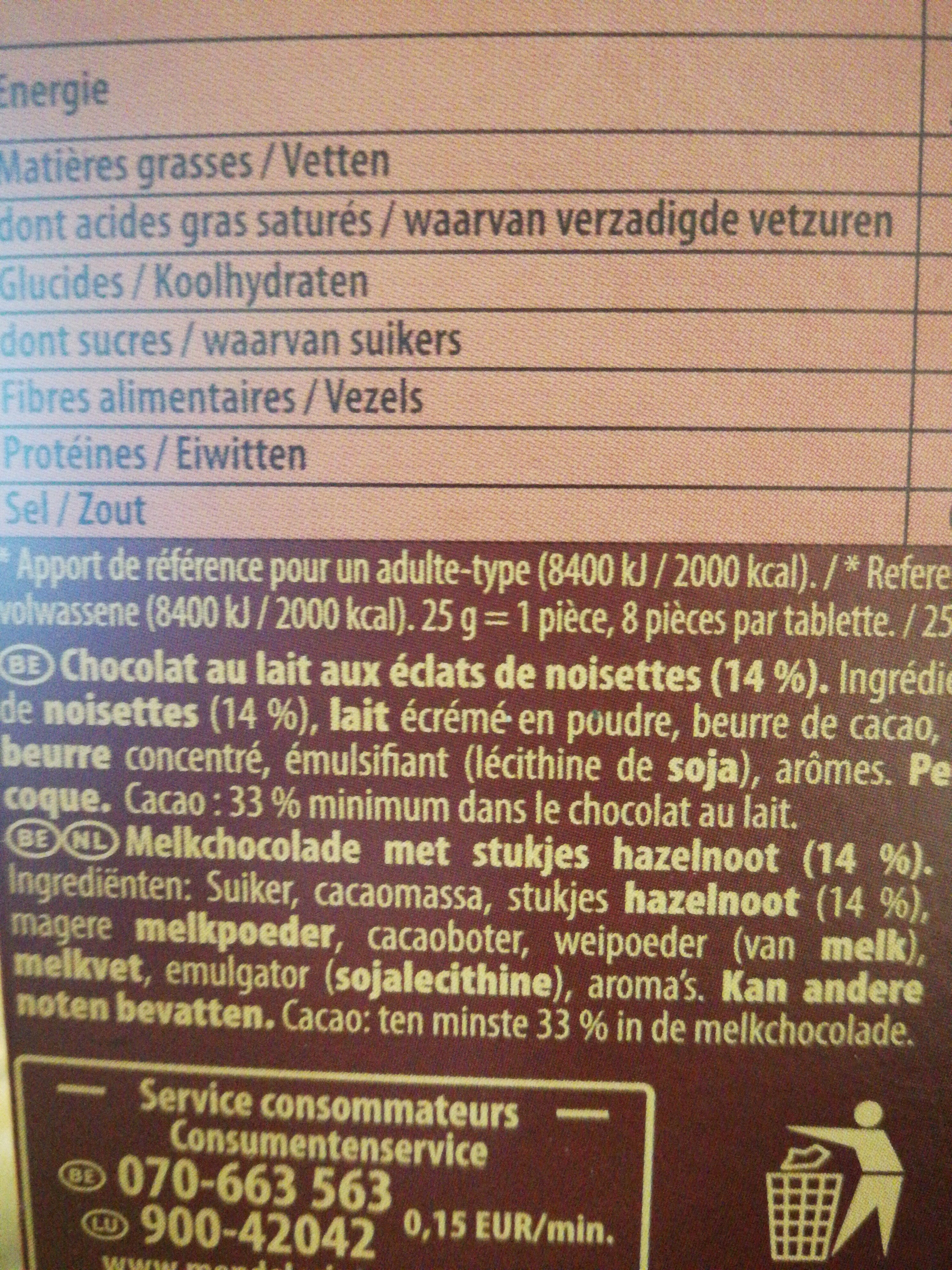 L'original Melk stukjes hazelnoot - Ingredients - nl