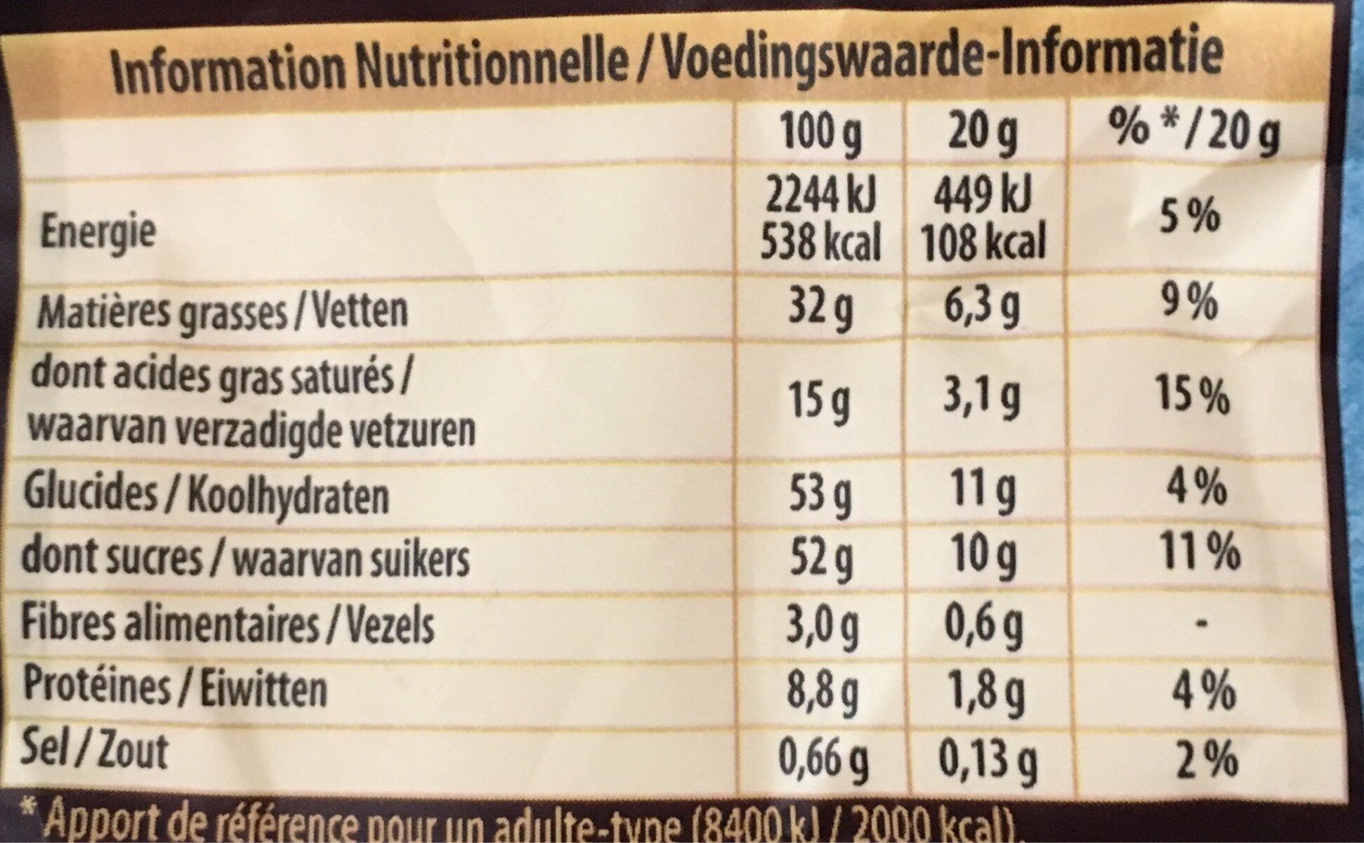 Carrés lait amandes caramélisées pointe de sel - Nutrition facts - fr