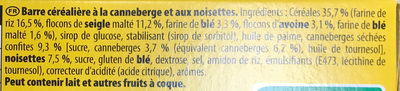 Grany - Barre céréalière à la canneberge et aux noisettes - Ingredientes - fr