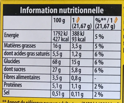 Grany - Barre céréalière à la canneberge et aux noisettes - Información nutricional - fr