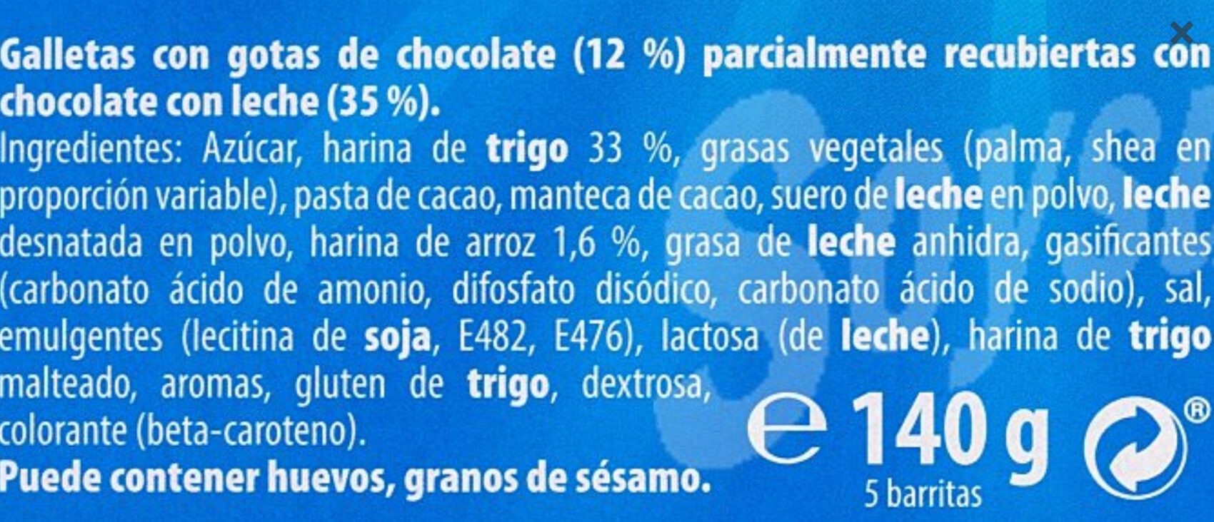 Barritas Chips de chocolate - Ingredients - es