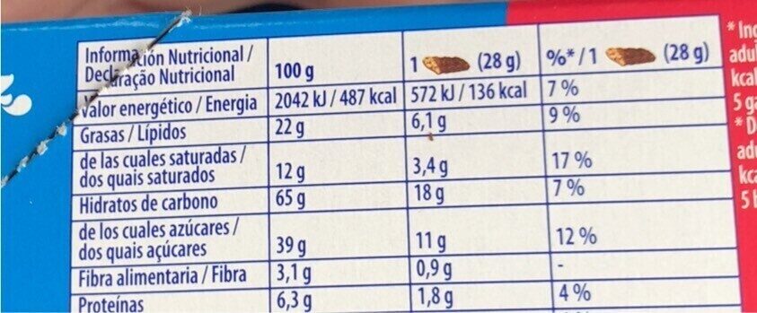 Barritas Chips de chocolate - Informació nutricional - es
