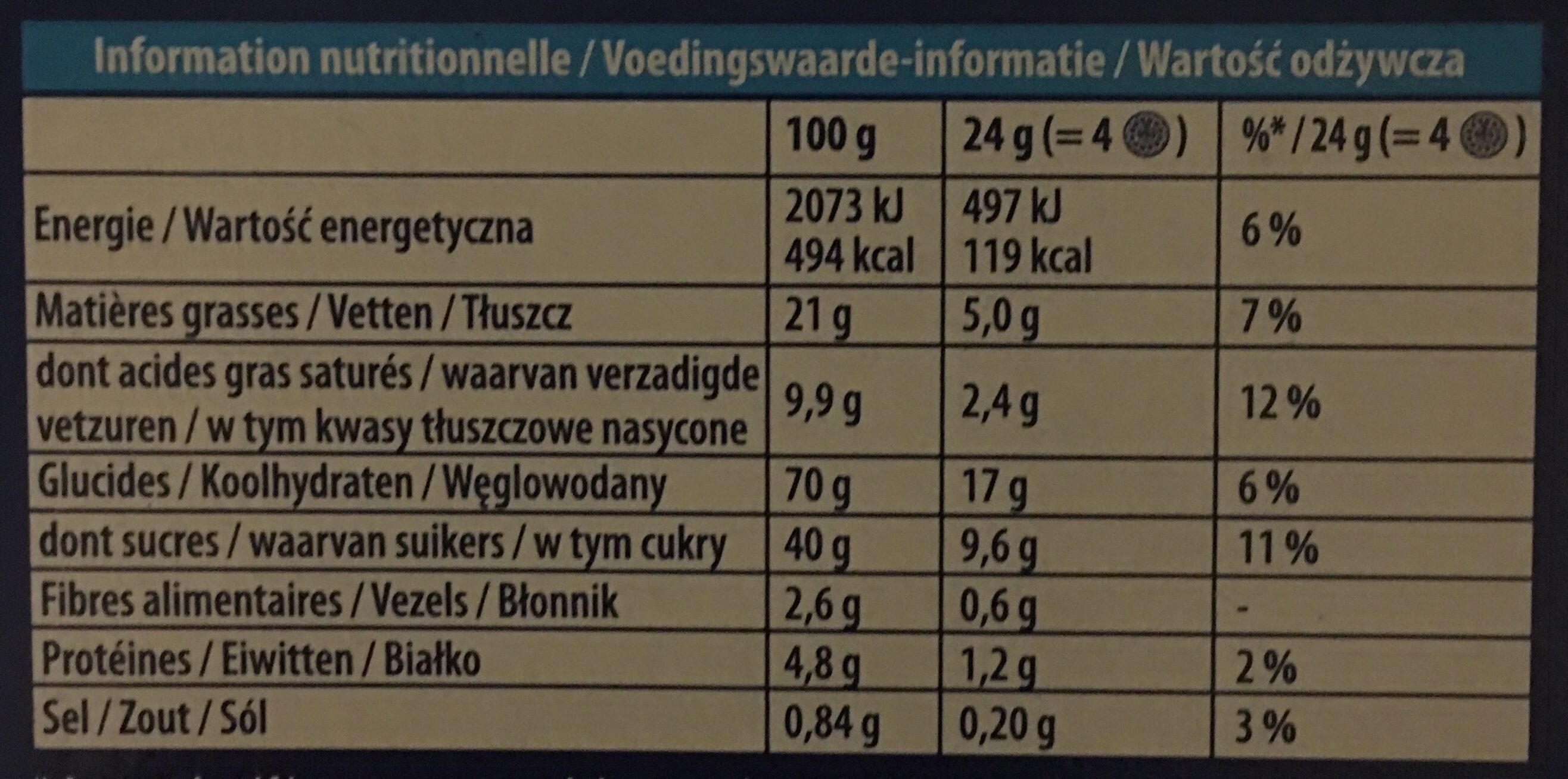 Oreo Crispy and thin - Nutrition facts - pl