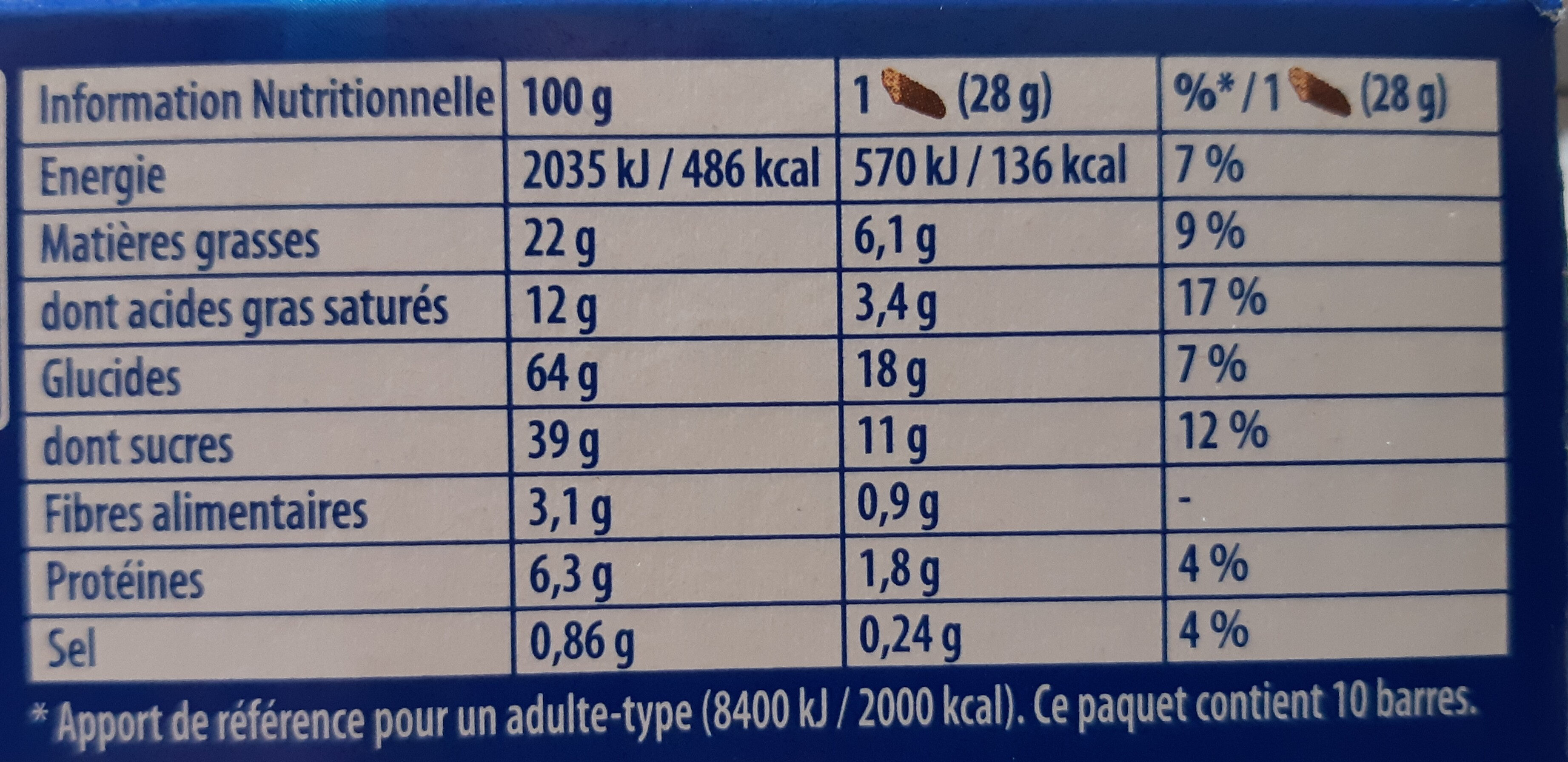 Granola Barre Extra Cookie🍪 - Tableau nutritionnel