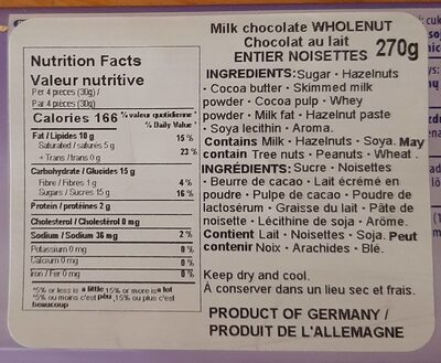 Milka Mmmax Whole Hazelnuts - Wartości odżywcze