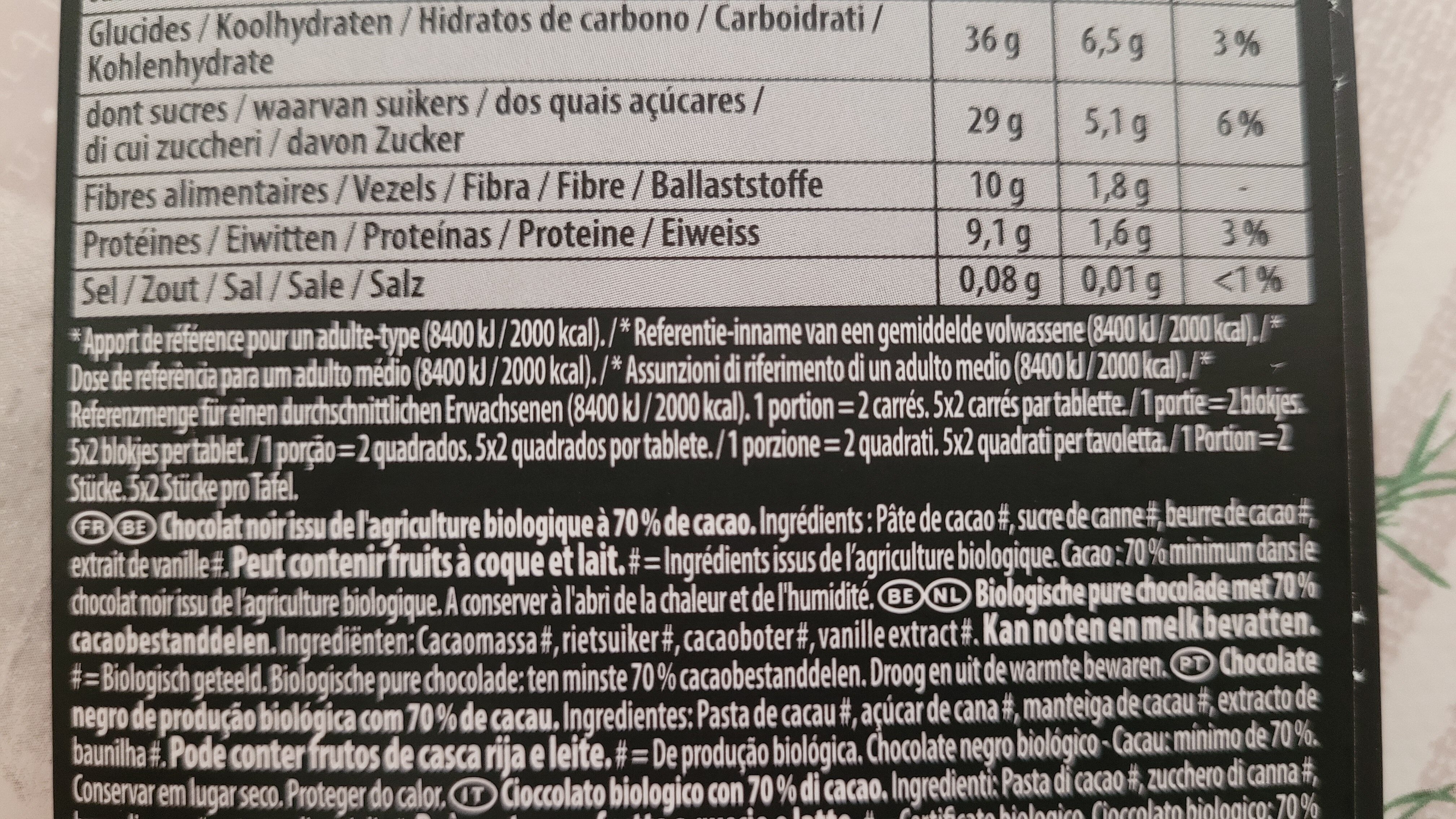 Chocolat noir Bio 70% - Ingrédients