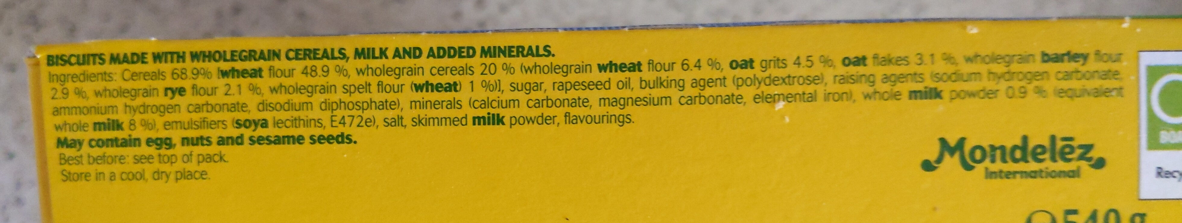 Breakfast Biscuits Milk & Cereals Packs - Ingredients
