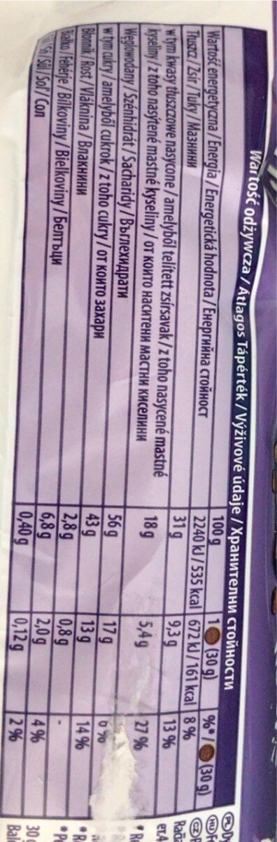 Milka Choco Wafer - Nutrition facts - fr
