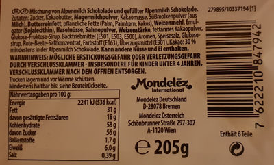 Mischung von Alpenmilch Schokolade und gefüllter Alpenmilch Schokolade - Produkt