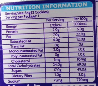 Cadburry Oreo Chocolate Coated - Nutrition facts