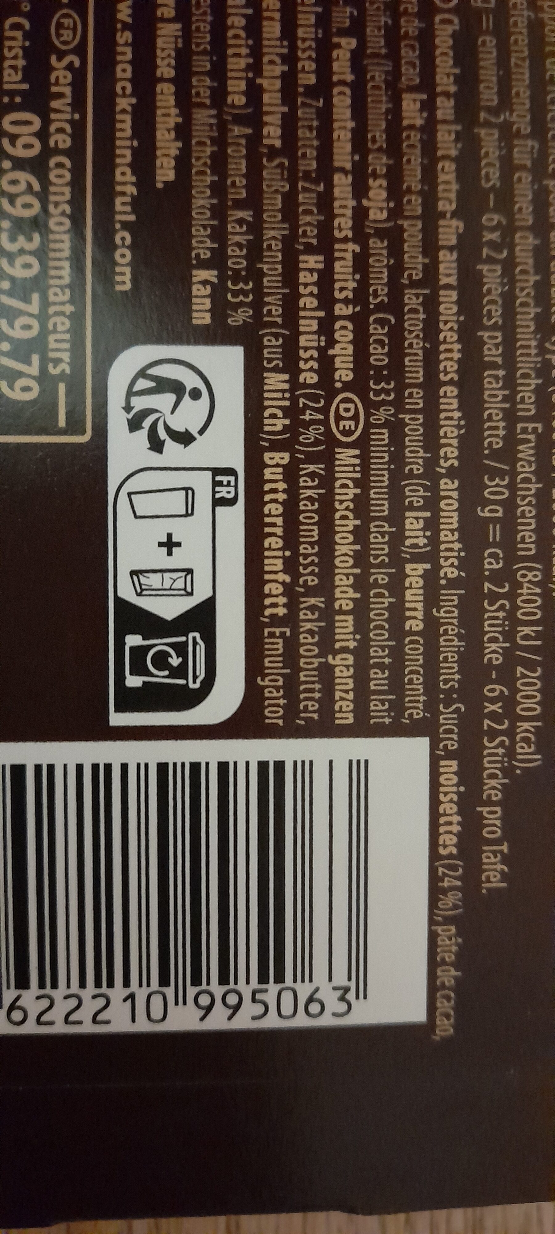 chocolat au lait noisettes entières - Instruction de recyclage et/ou informations d'emballage