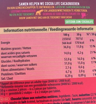 Bloc Blanc Noisettes Entières - Nutrition facts - fr