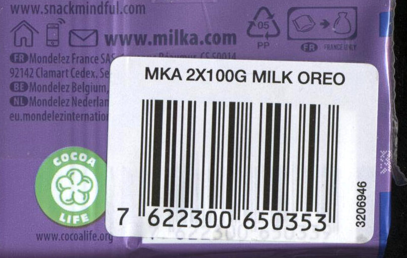 Milka - Oreo - Instruction de recyclage et/ou informations d'emballage