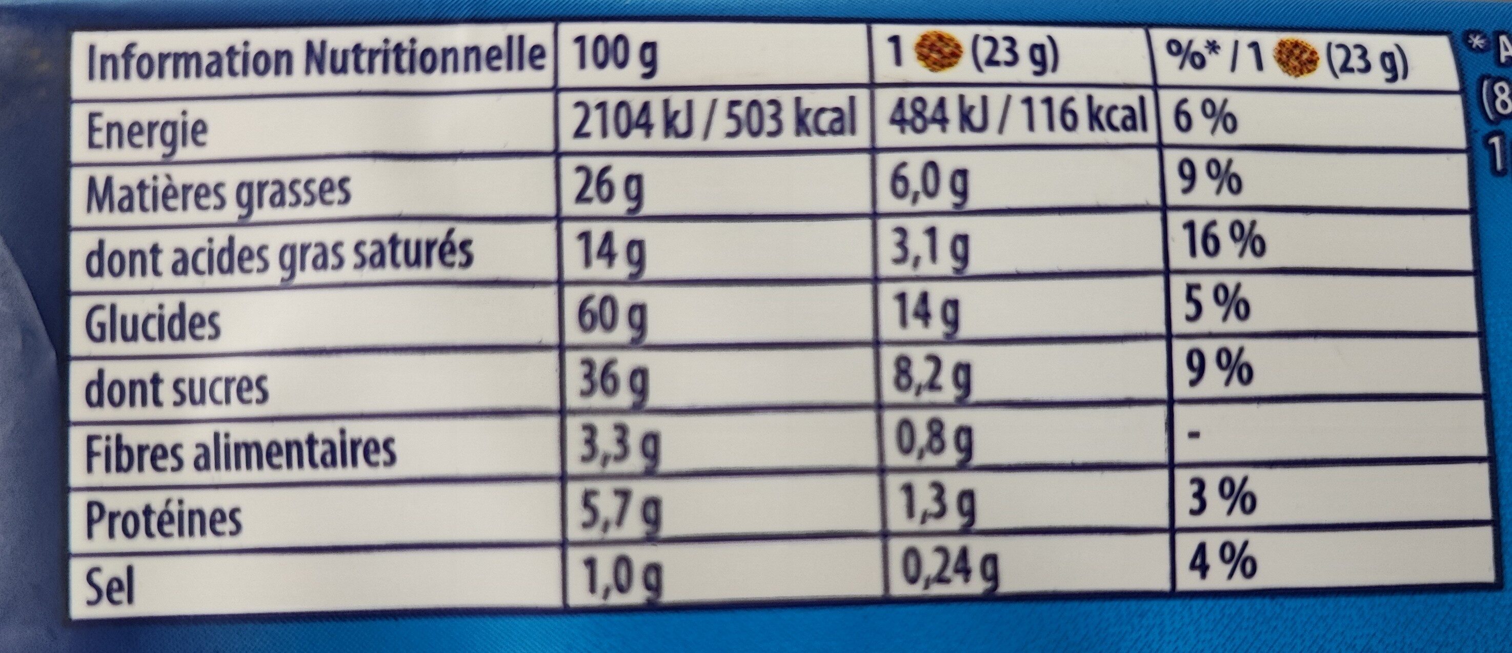 Granola L'original - Tableau nutritionnel
