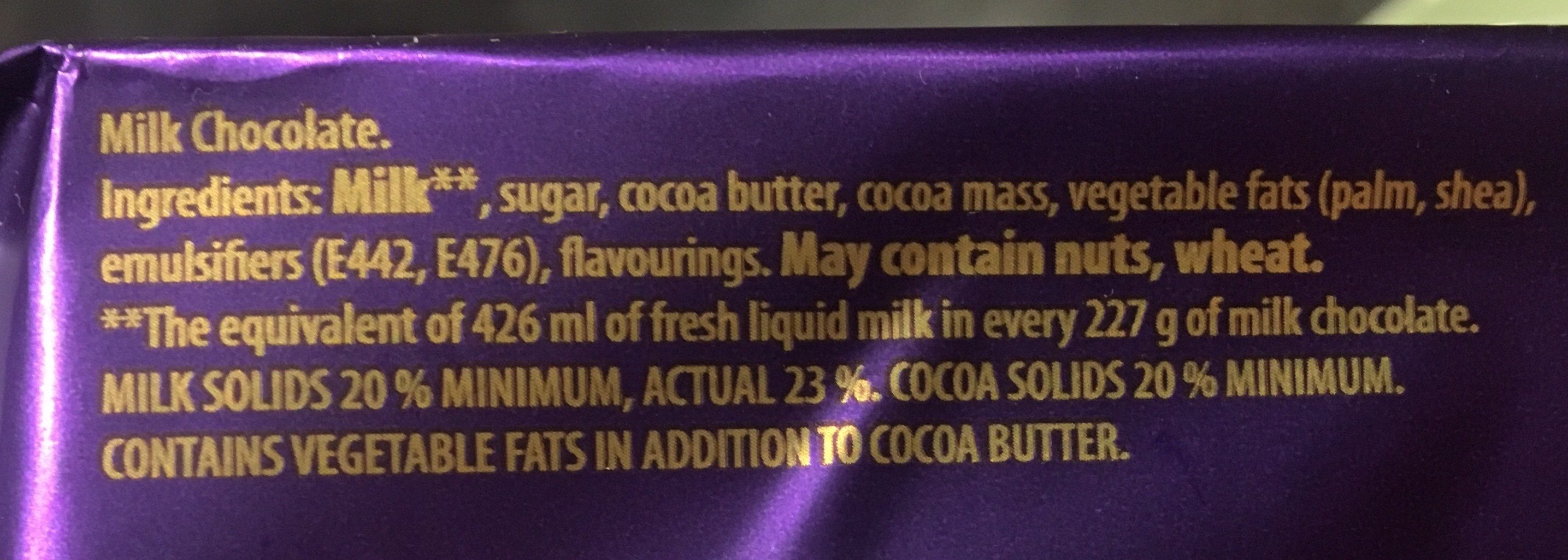 Dairy milk chocolate bar - Ingredients