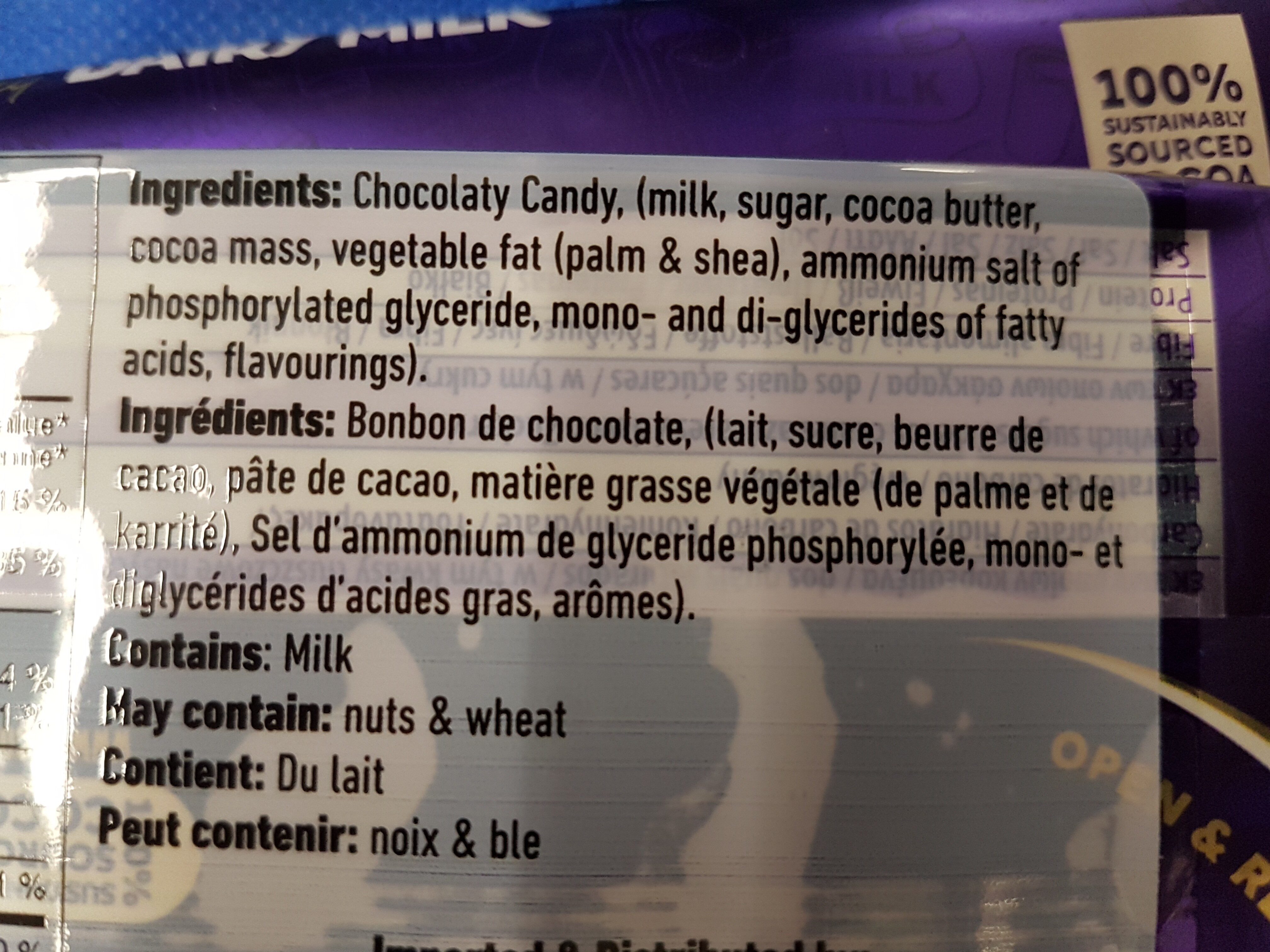 cadbury dairy milk - Zutaten