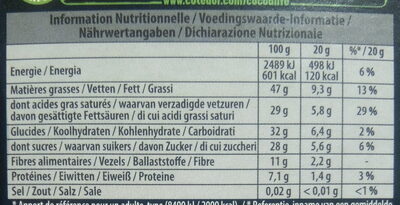 Noir 70% intense - Información nutricional - fr