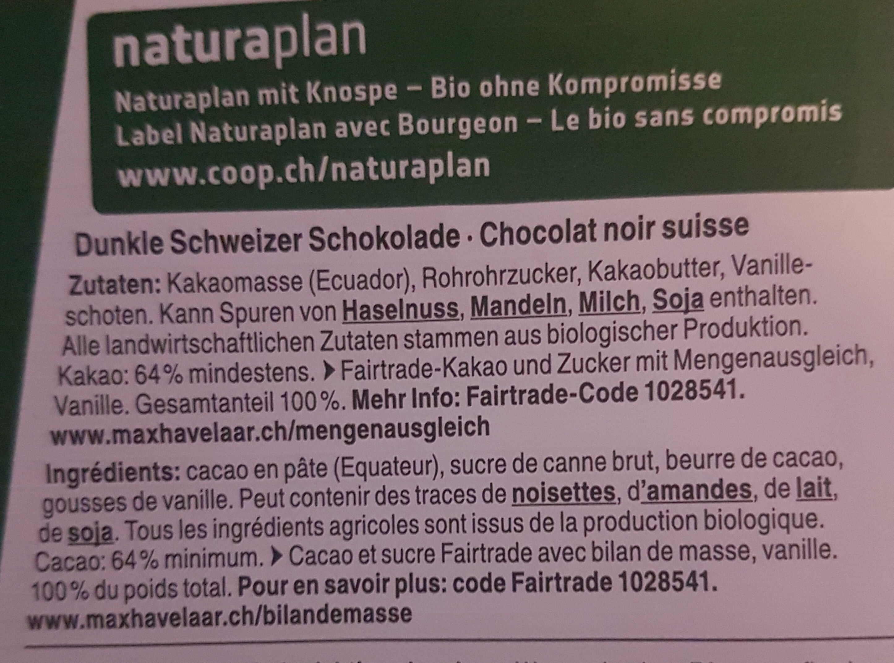 Cuisine Crémant 64 % – Dunkle Schweizer Schokolade - Ingrédients