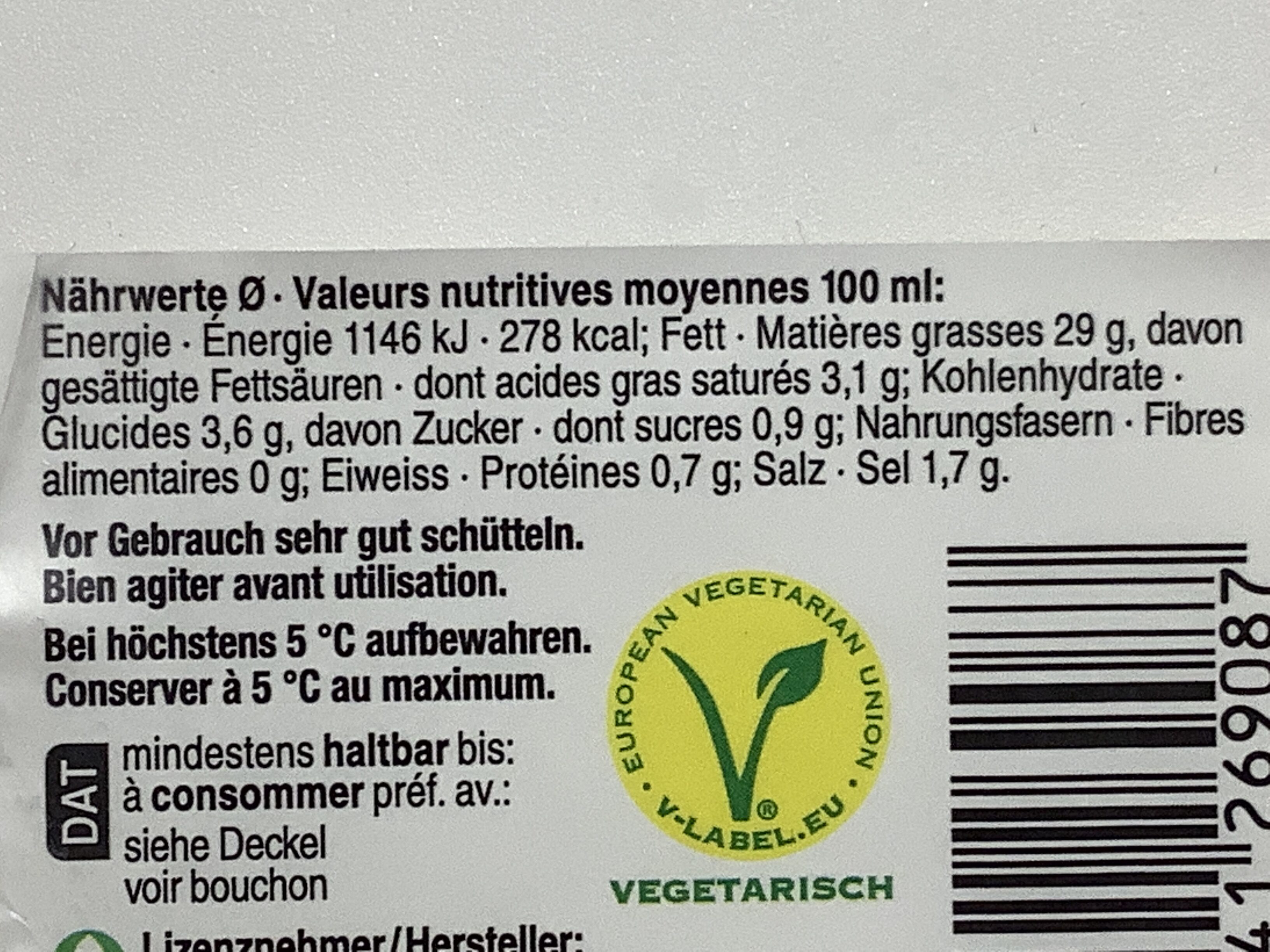 Sauce à salade Ail des ours Bio - Valori nutrizionali - fr