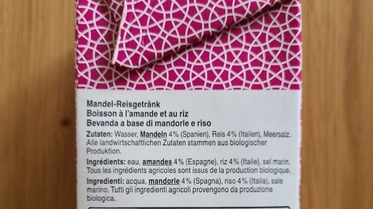 Bio Almond Mandel Reisdrink - Zutaten