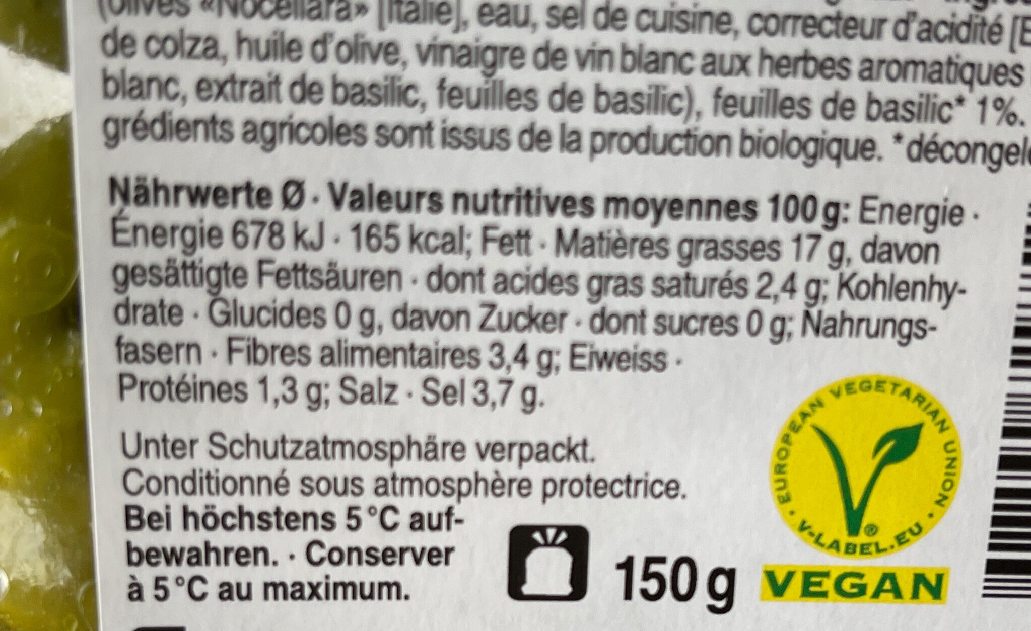 olives nocellara bio dénoyautées - Tableau nutritionnel
