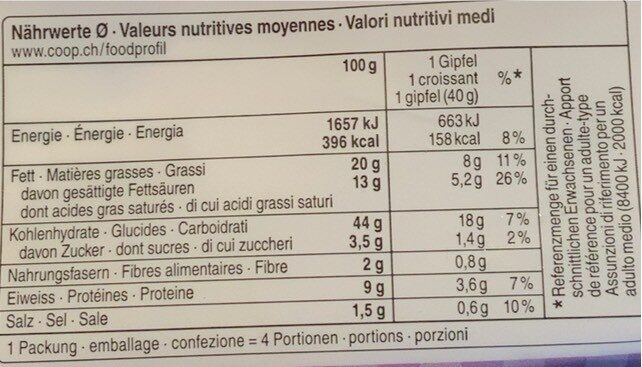 Silser buttergipfeli - Valori nutrizionali - fr