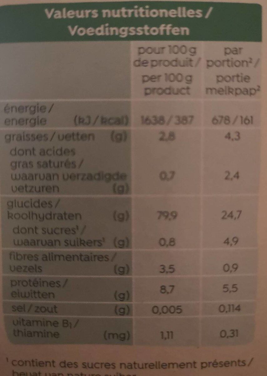 3 céréales BIO - Voedingswaarden - fr