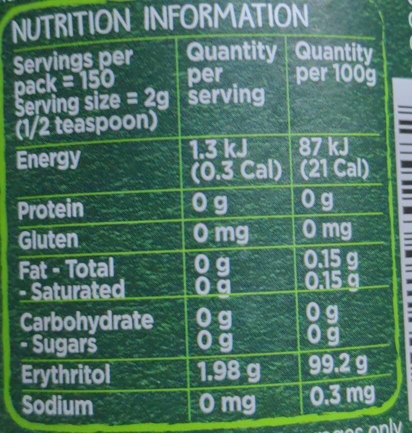 Natural Sweetner - Nutrition facts