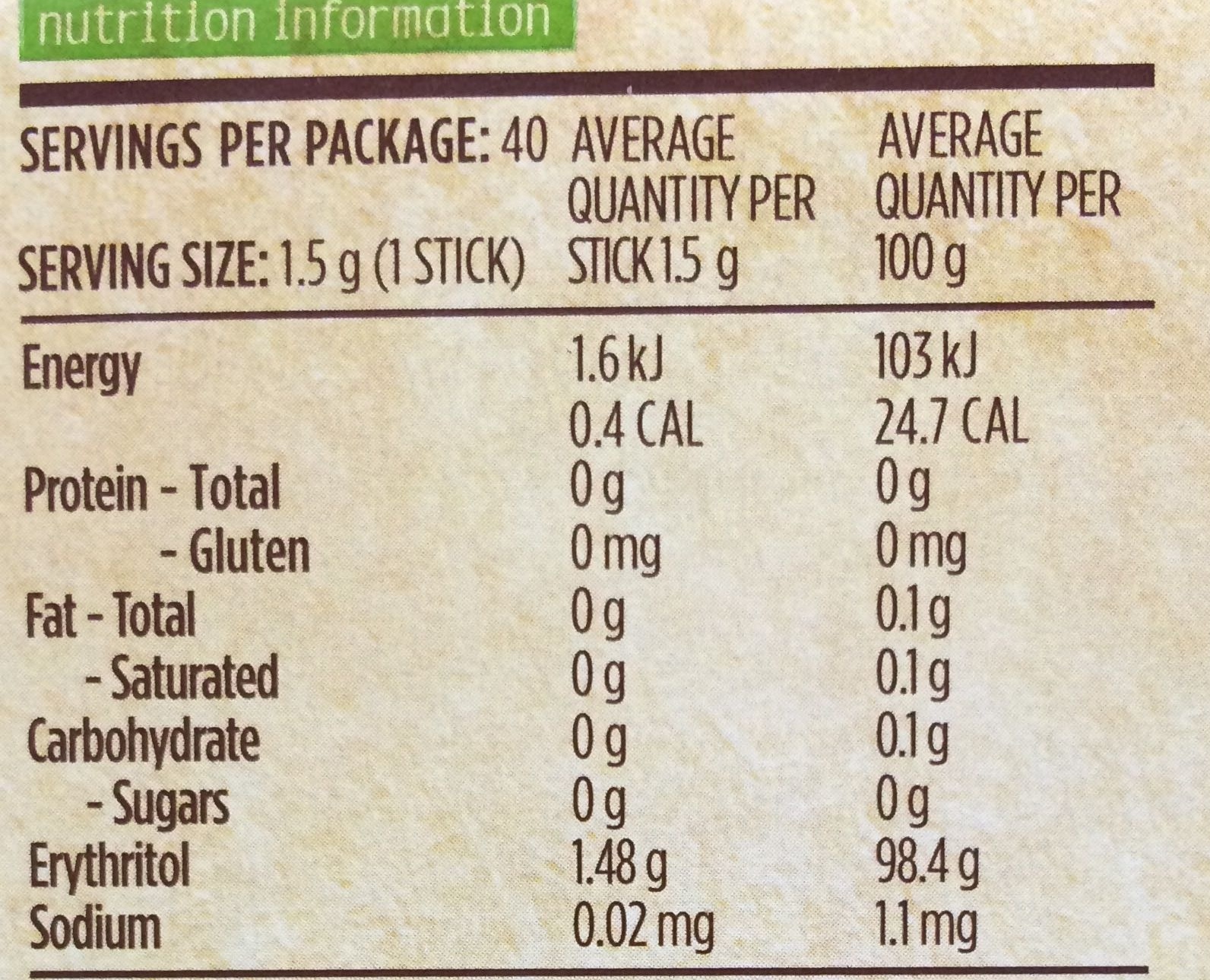100% natural sweetener with stevia - Nutrition facts