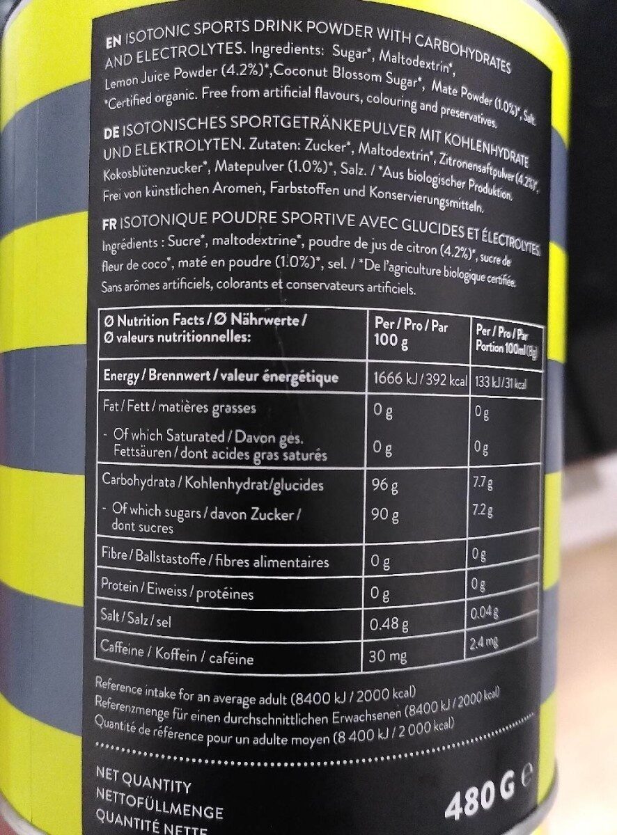 Isotonic - Nutrition facts - fr