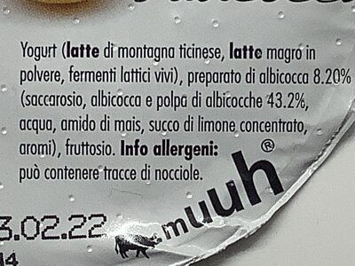 Yogurt di montagna, Albicocca - Ingredients - it