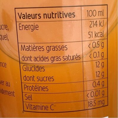 Nectar d'abricot - Valori nutrizionali - fr