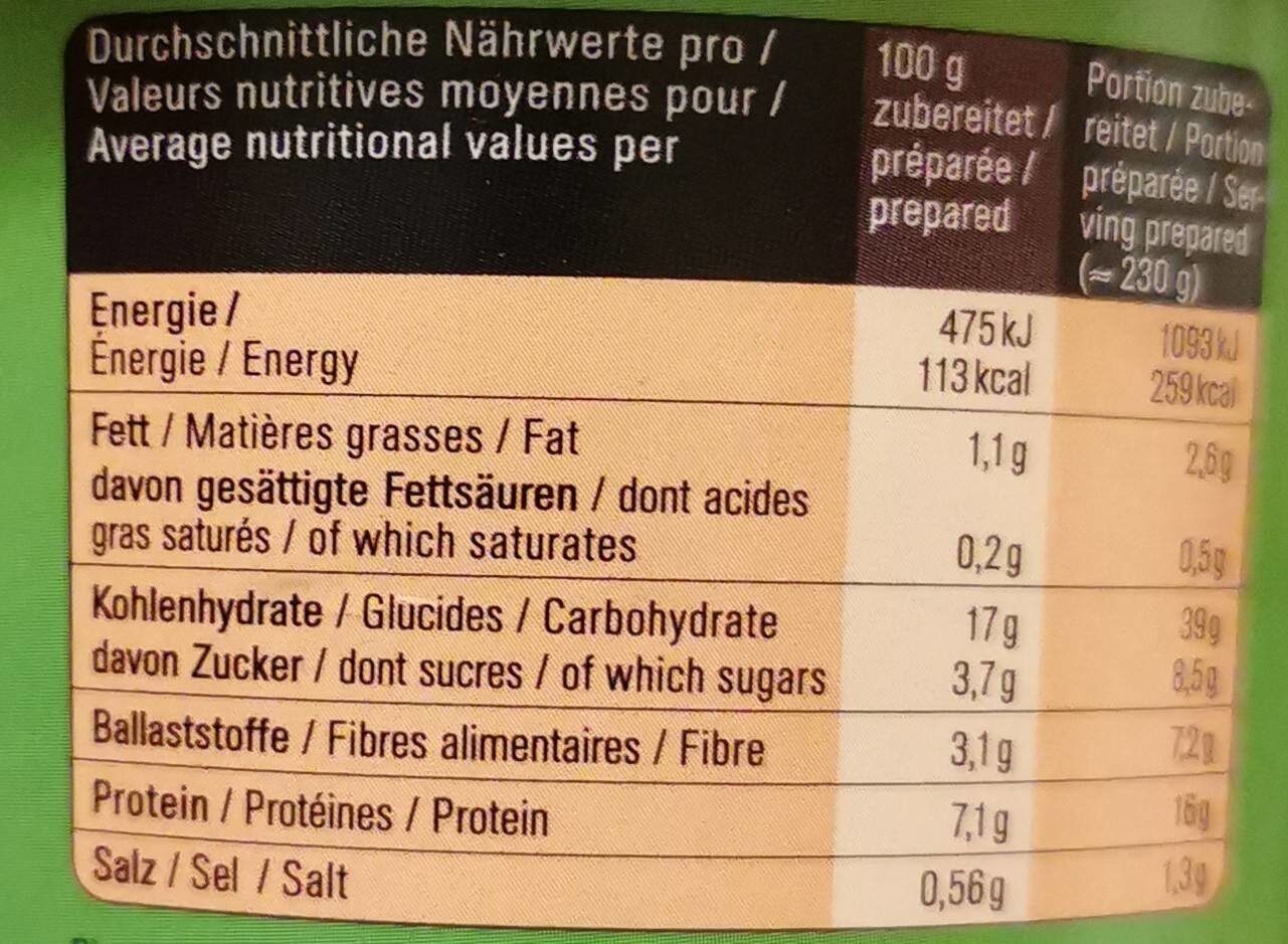 Veggie pasta - Valori nutrizionali - fr