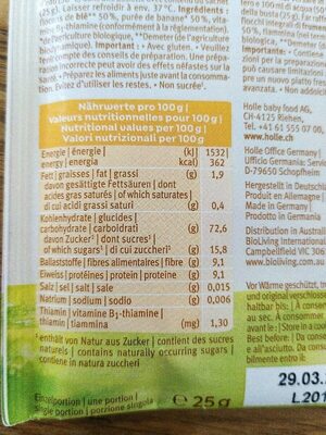 Banane et semoule - Nutrition facts - fr
