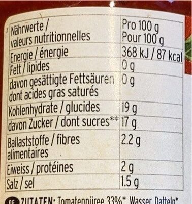 Connies Ketchup - Valori nutrizionali - fr