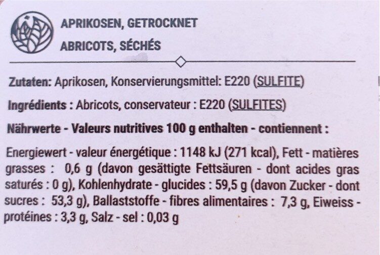 Abricots séchés - Valori nutrizionali - fr