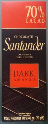 Chocolates Santander Amargo 70% Cacao 70 gr - Produit